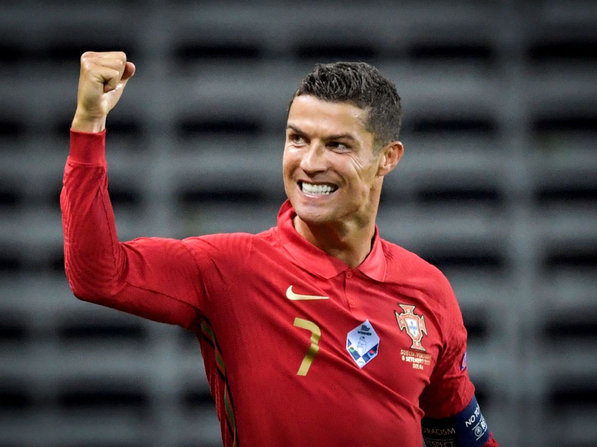 Cristiano Ronaldo striking during a competitive match