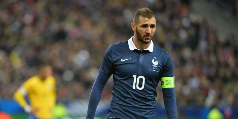 Karim Benzema in action, contemporary striker portrait