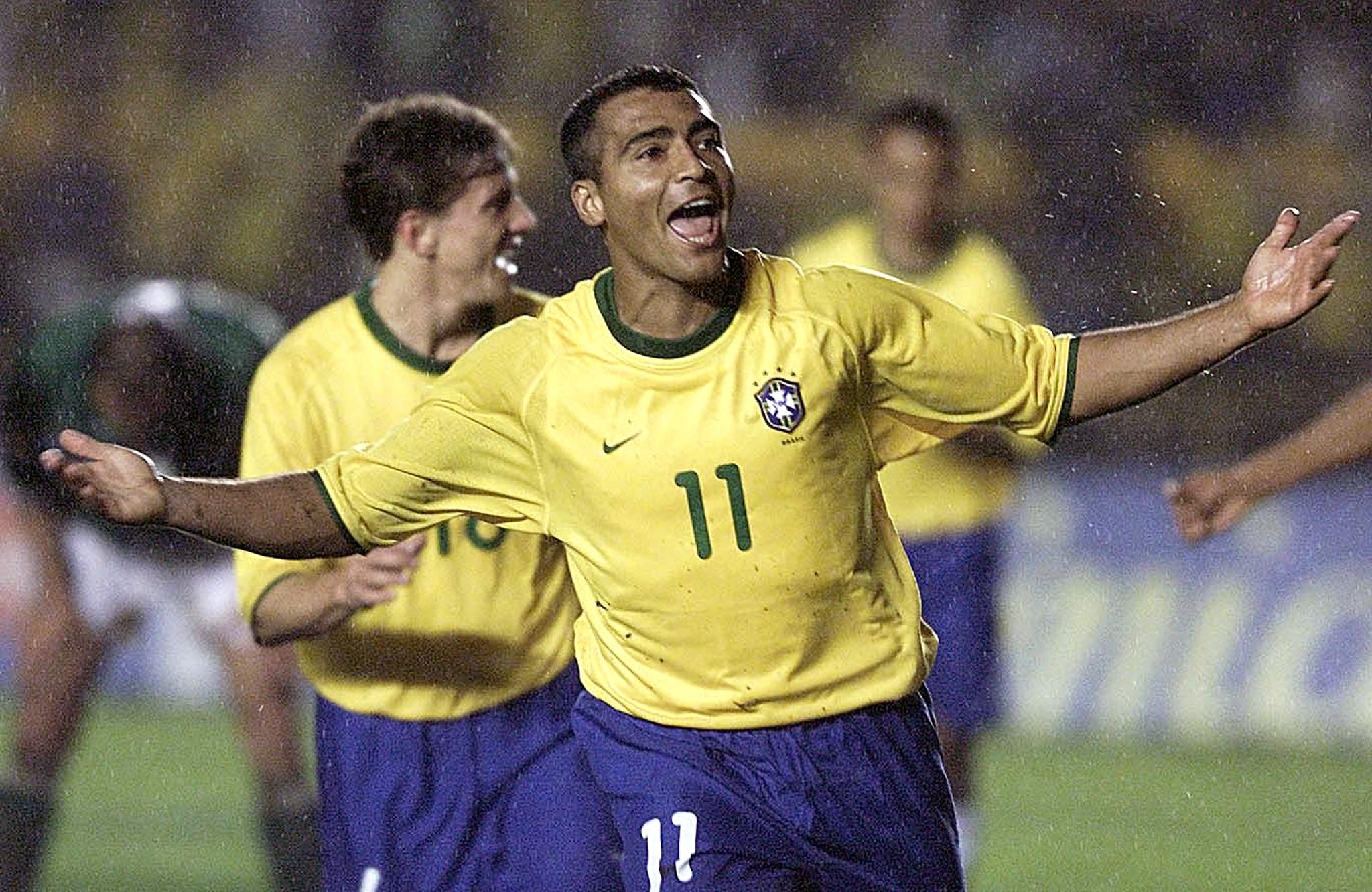 Romário in celebration for Brazil, classic forward portrait