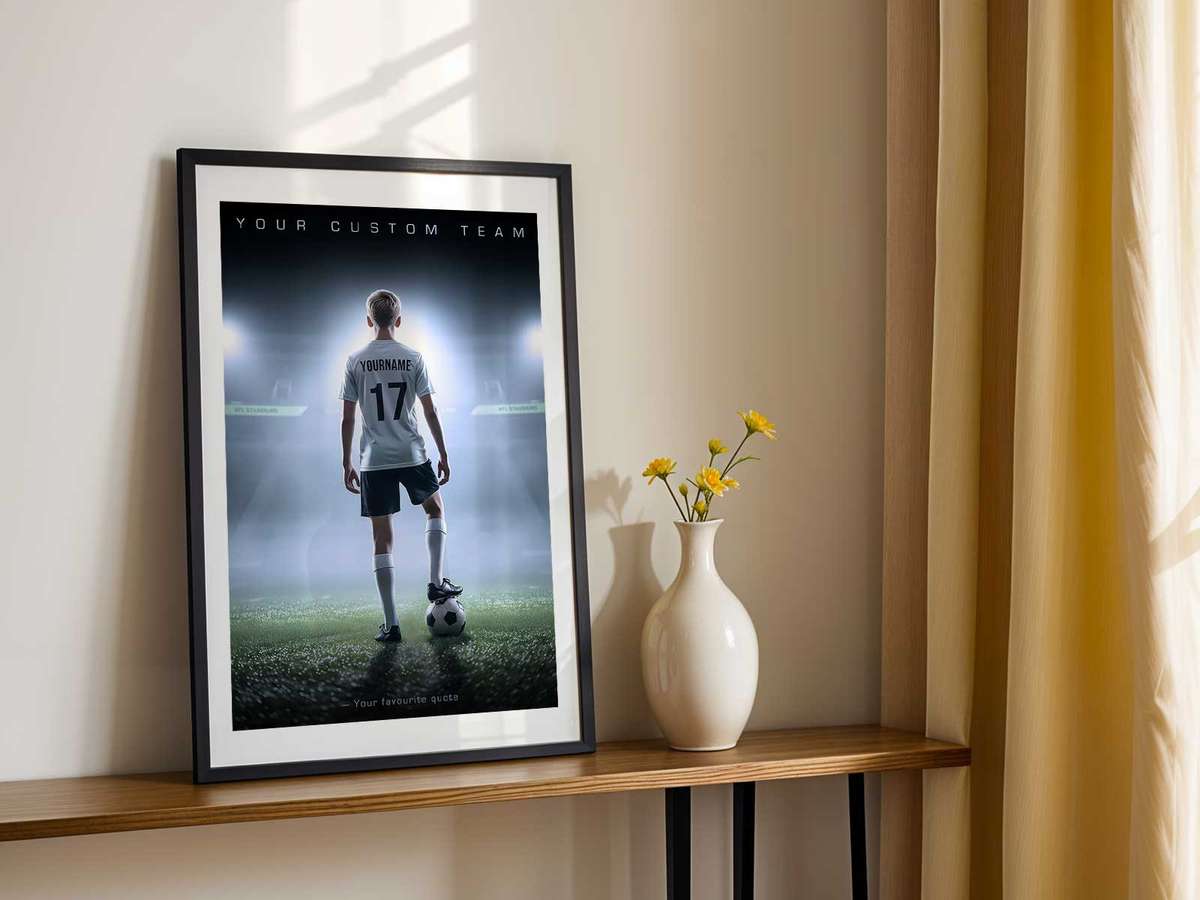 Framed poster featuring a meaningful coach quote in players’ handwriting and small team photos