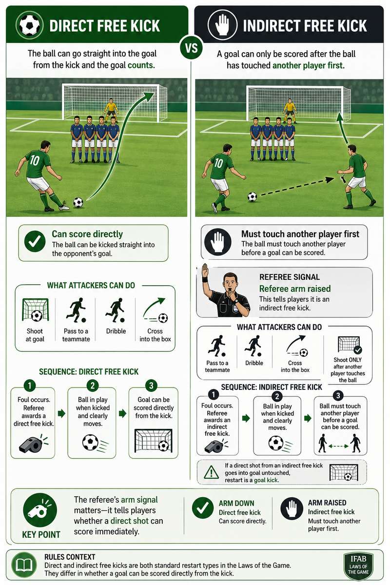 Player taking a direct free kick, striking the ball on goal with a wall of defenders