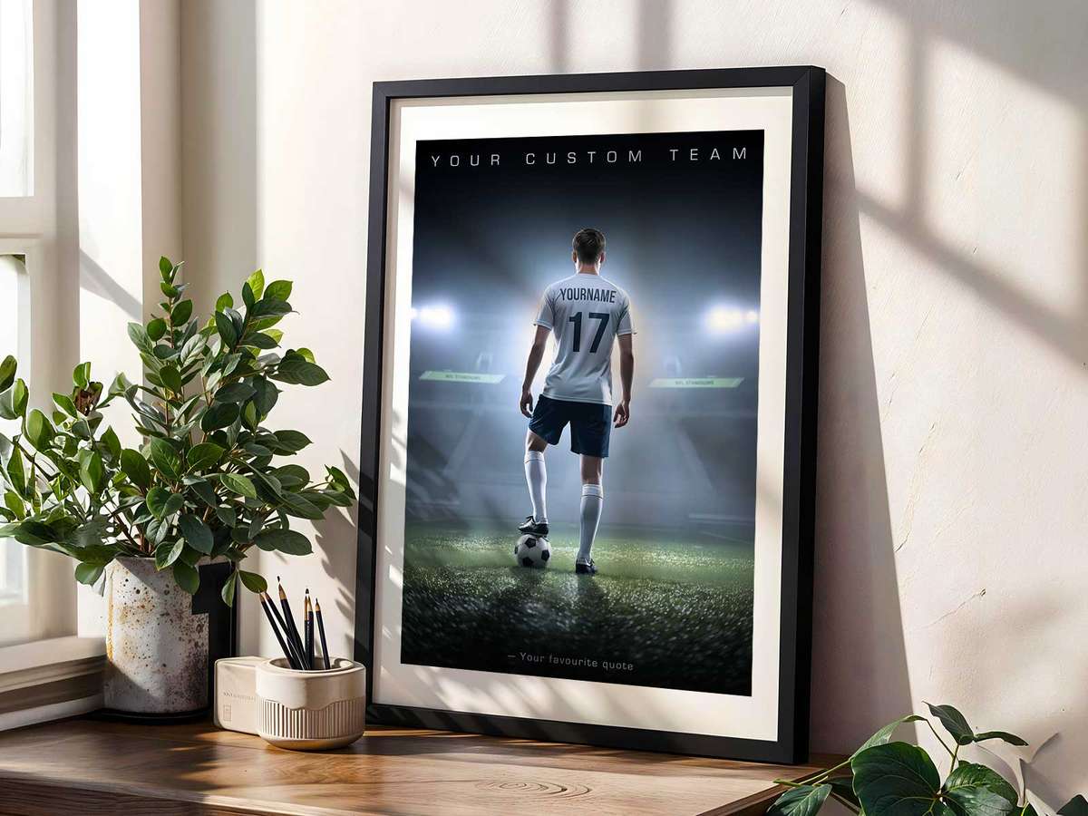 Minimal poster showing ribbons labeled 'Effort' and 'Improvement' with subtle soccer motifs to honor progress and dedication