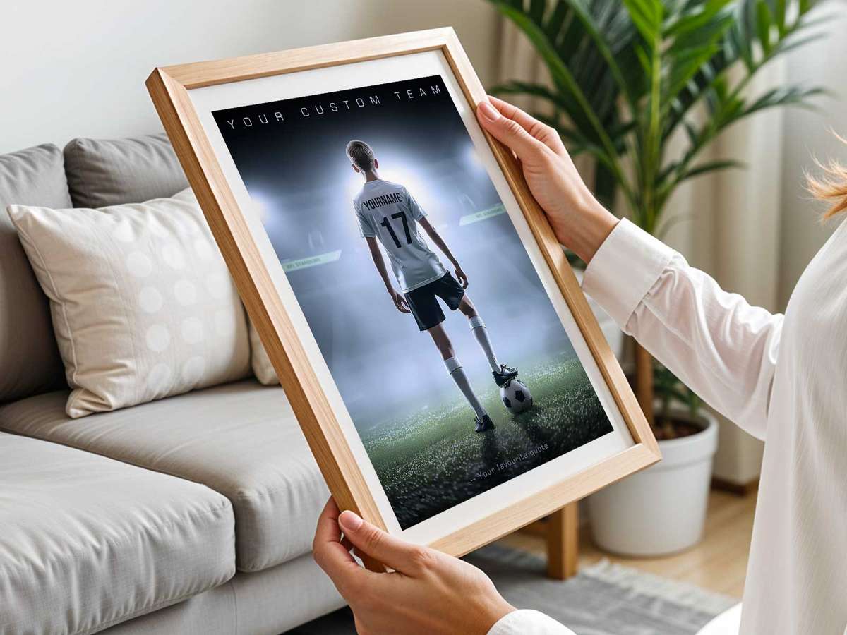 Minimalist matchday poster with bold typography showing match date and location in a clean layout