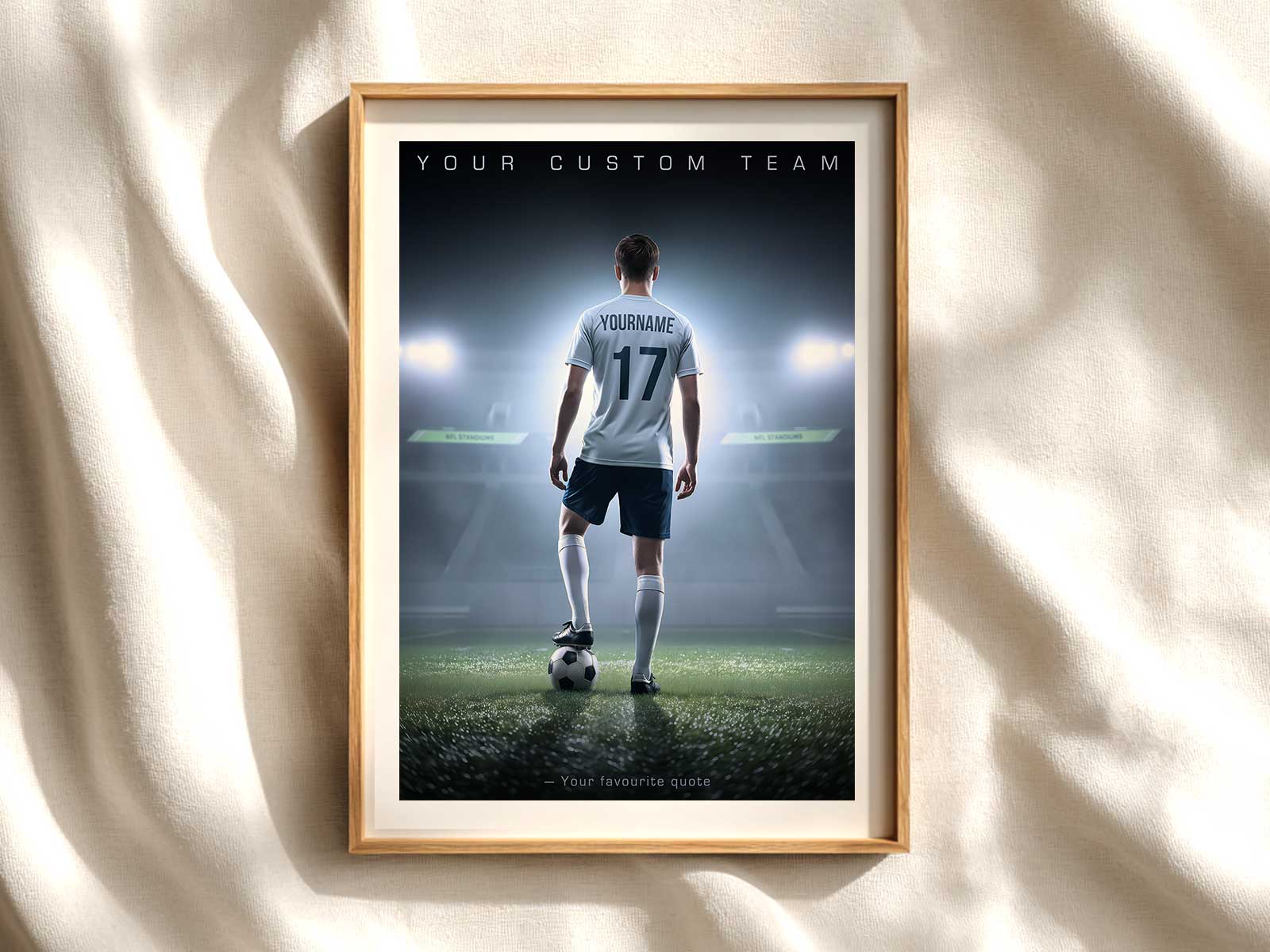 Minimalist poster centered on a large jersey number with subtle name and club details