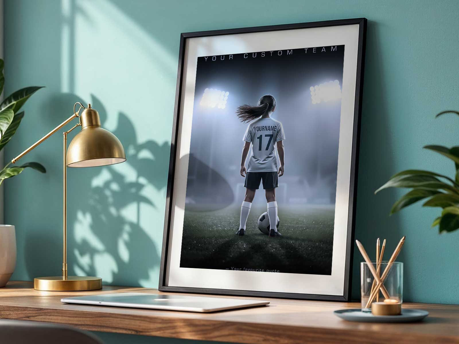 Custom soccer poster collage showing a player in action, date badges, and match highlights representing a memorable season