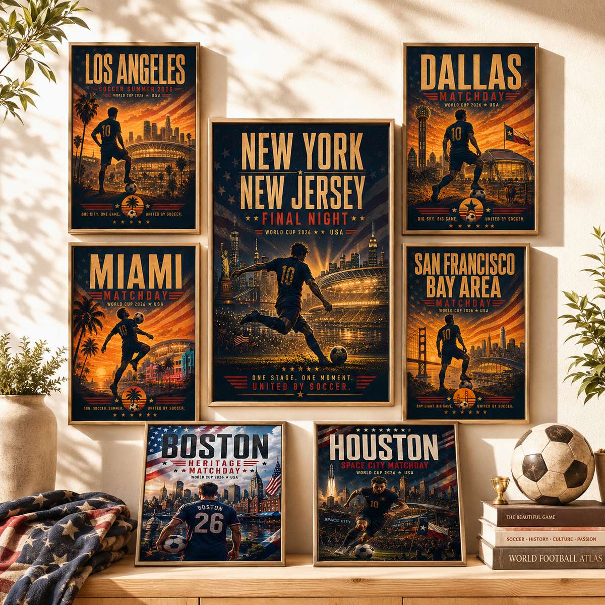 New York World Cup 2026 Poster soccer poster shown as framed football wall decor