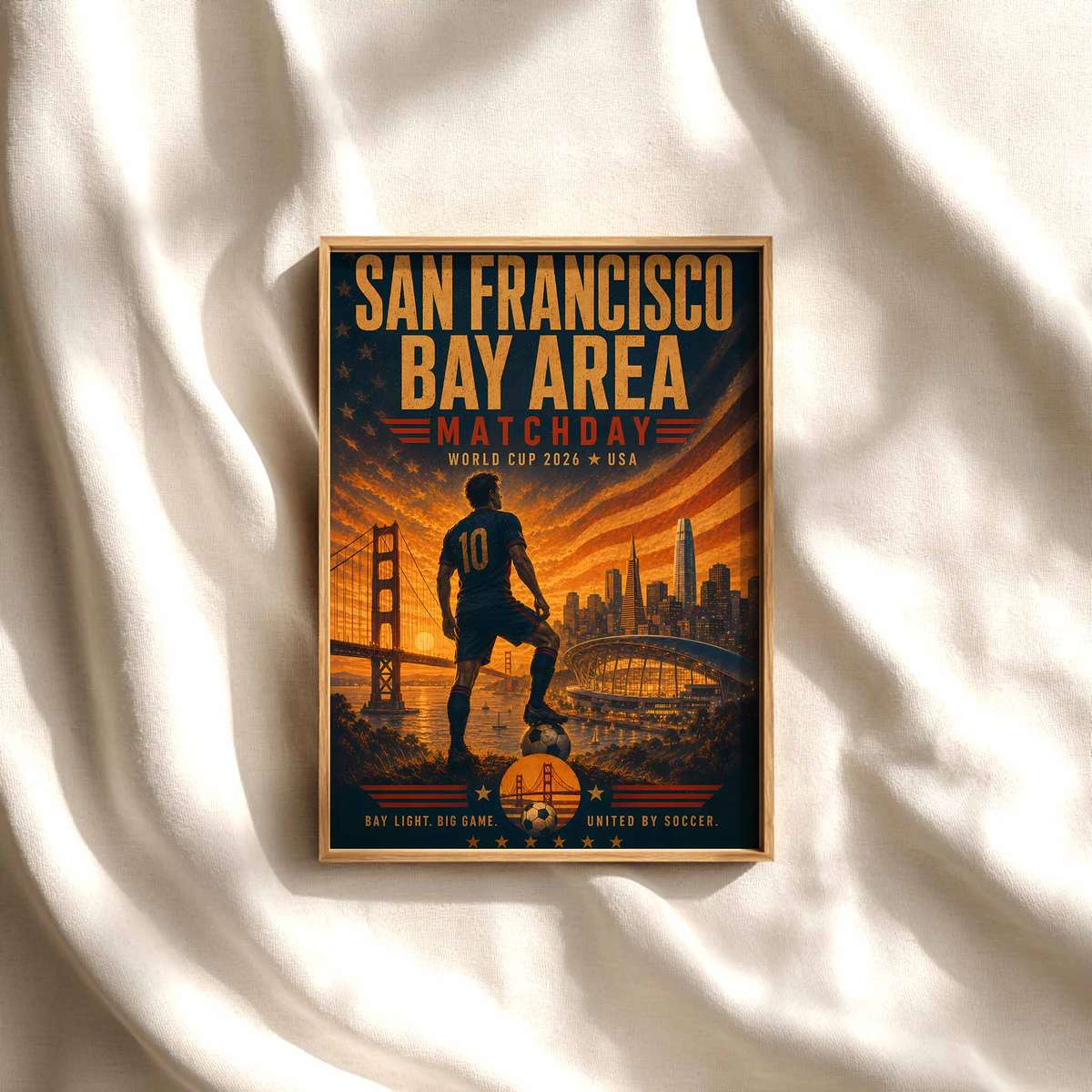 San Francisco Skyline Matchlight Poster soccer poster shown as framed football wall decor