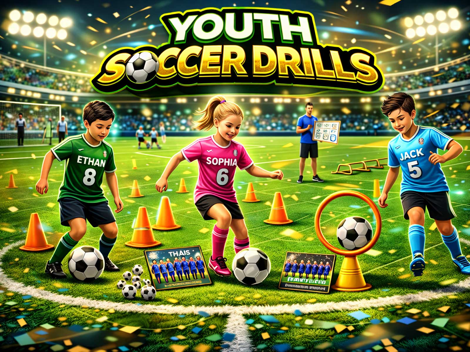 Group of 12-year-old players in a tight rondo circle practicing quick one-touch passing and movement